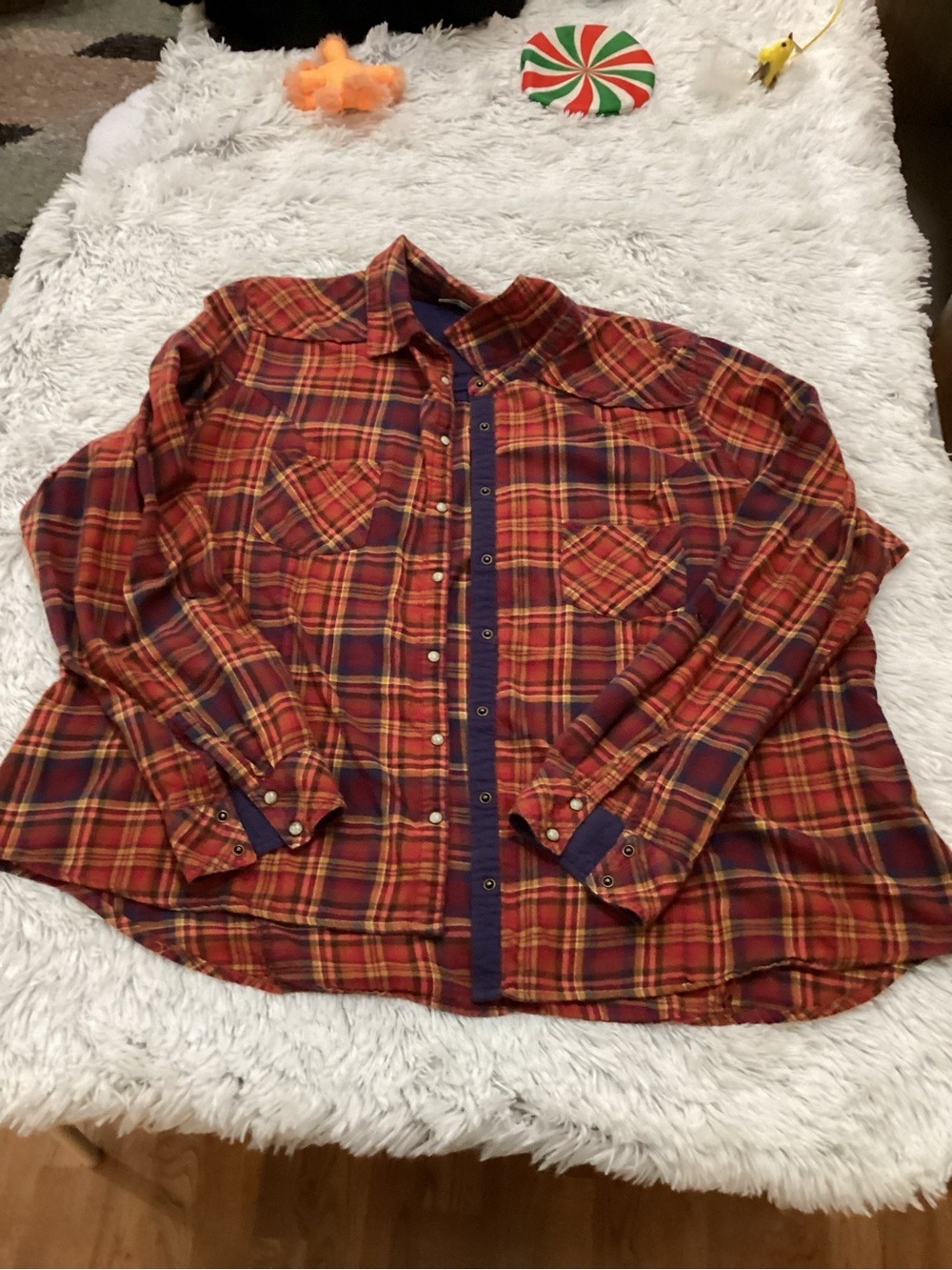 Maurice’s Size 3 Plaid Button Front Shirt – Hi-Low Hem fall colors - Picture 9 of 14